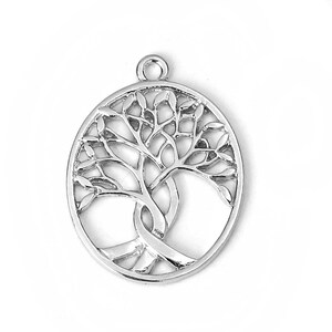 4pc Zinc Based Alloy Pendants Oval Silver Tone Tree Of Life 32mm(1 2/8&quot;) x 24mm(1&quot;)-LV1019