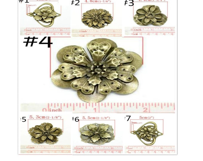 2pc Antique Bronze Filigree Flower Pendants Wrap Connector Embellishments -pls pick a pattern