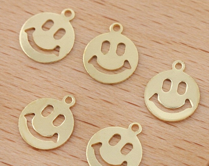 30pcs 8mm brass made smiley face metal charms-R504