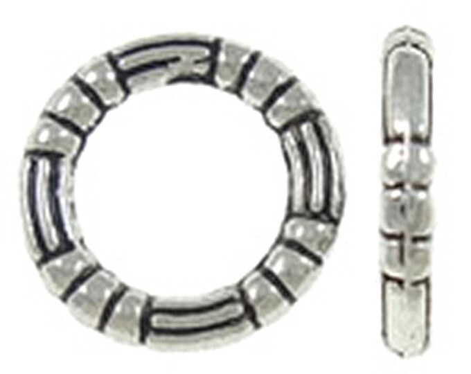 50pc 10mm antique silver finish metal patterned rings-9066