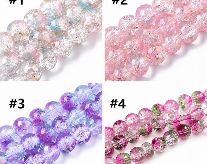 1 Strand 8mm Transparent Spray Painted Crackle Glass Beads with Golden Foil-53 beads-pls pick a color