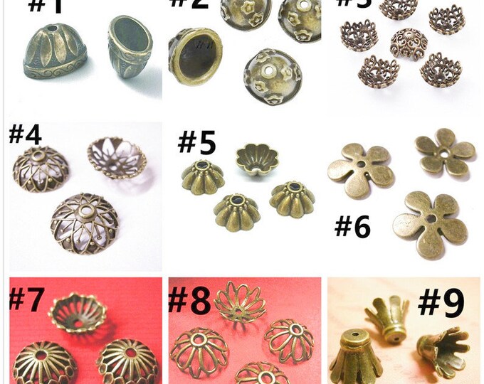 6pc  antique bronze finish metal bead caps-pls pick a style