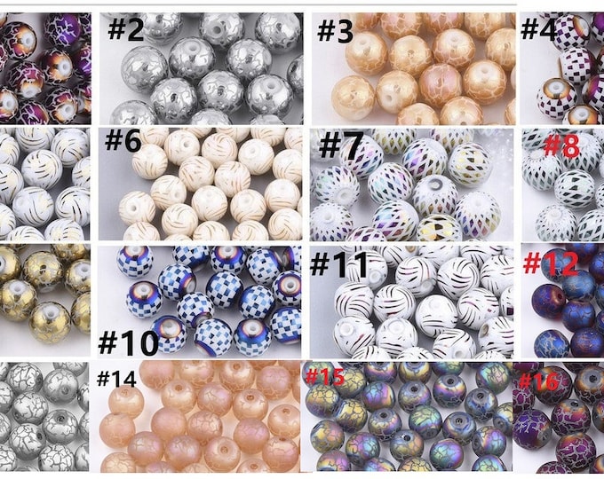 20pc 8mm  Electroplate  Patterned Glass Beads -pls pick a pattern