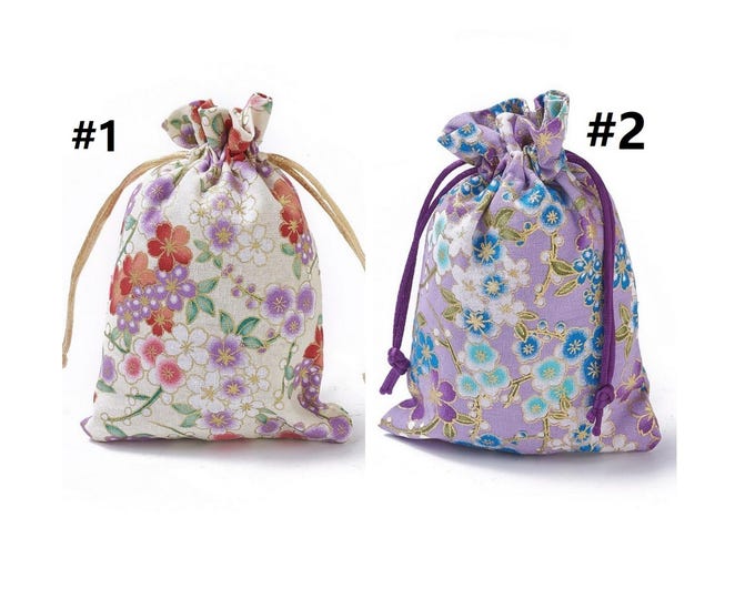4pc 13.5x9.5cm Burlap Packing Pouches, Drawstring Bags, Rectangle with Flower Pattern-pls pick a pattern