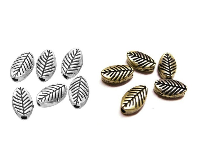 12pc 9x6mm antique finish metal leaf beads- pls pick a color