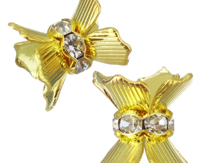 8pc 10x9mm gold finish brass with rhinestone beads-FL20
