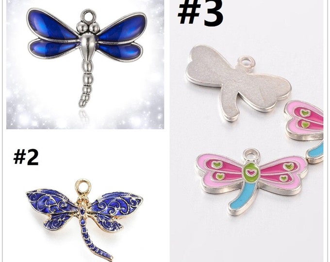 4pc  metal with enamel dragonfly pendants-TIN123