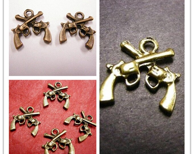 6pc 16mm antique finish metal gun pendant-pls pick a color