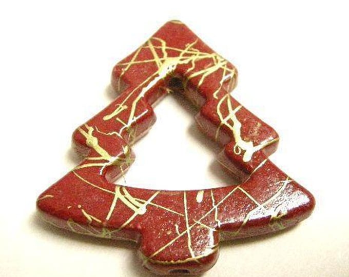 6pc fancy acrylic Christmas tree beads-red
