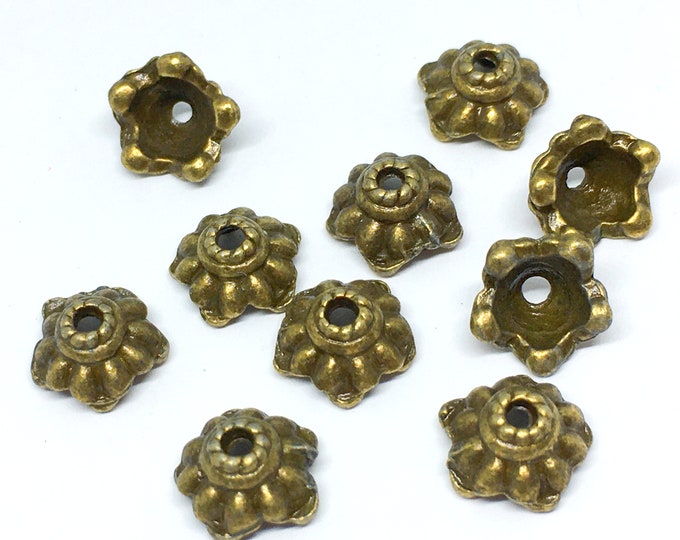24pc antique bronze finish 9.5mm metal bead caps-5064