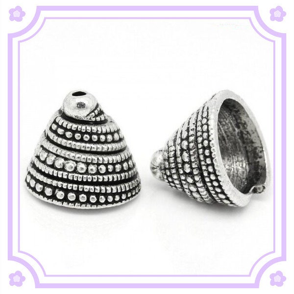 6pcs 14x13mm antique silver finish  Zinc Based Alloy Beads Caps Cone Spiral Carved-FZ135