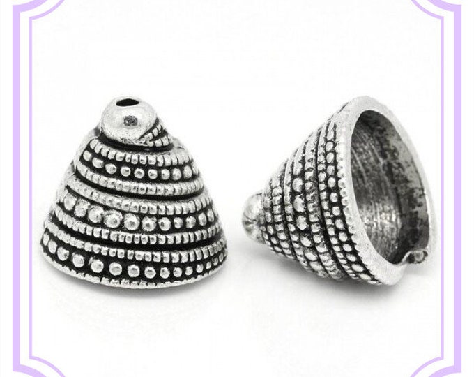 6pcs 14x13mm antique silver finish  Zinc Based Alloy Beads Caps Cone Spiral Carved-FZ135
