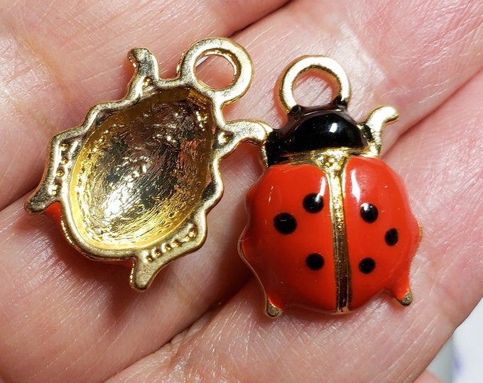 4pc 21x15mm metal with enamel ladybug pendants-9542