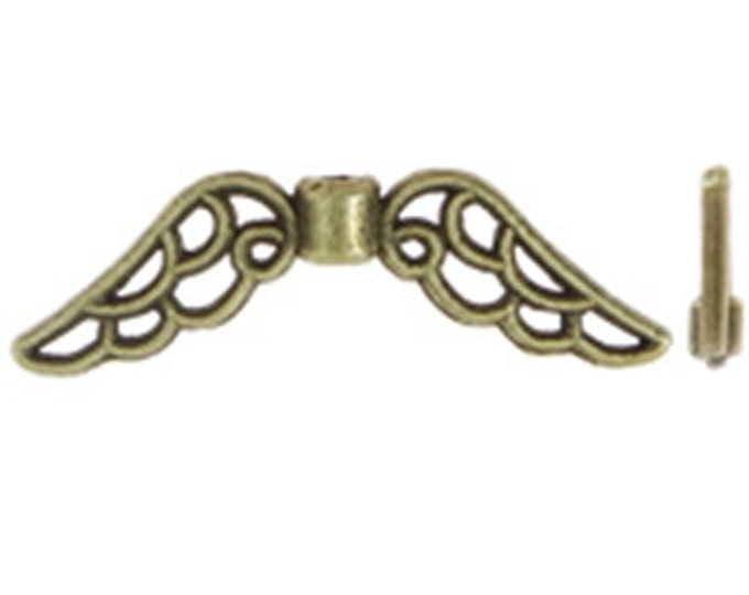 24pc 21x7mm antique bronze finish wing beads-B17
