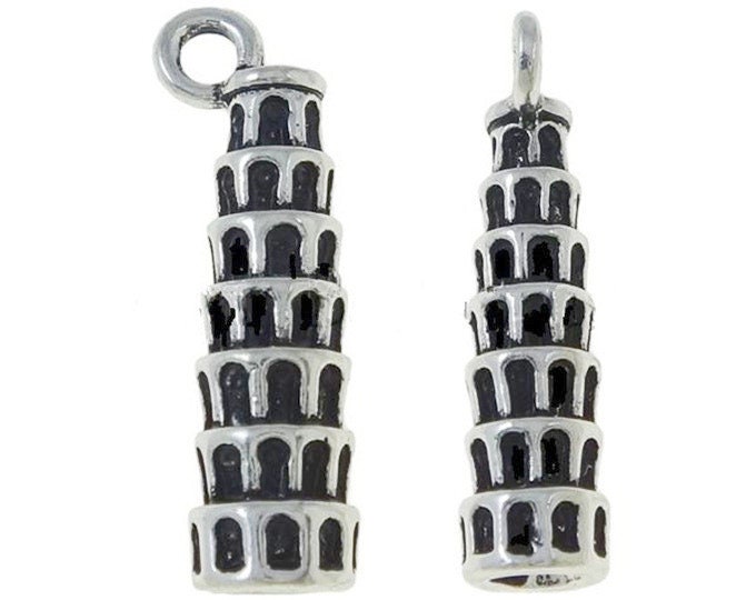10pc 26x9mm antique silver finish metal tower pendant--9948