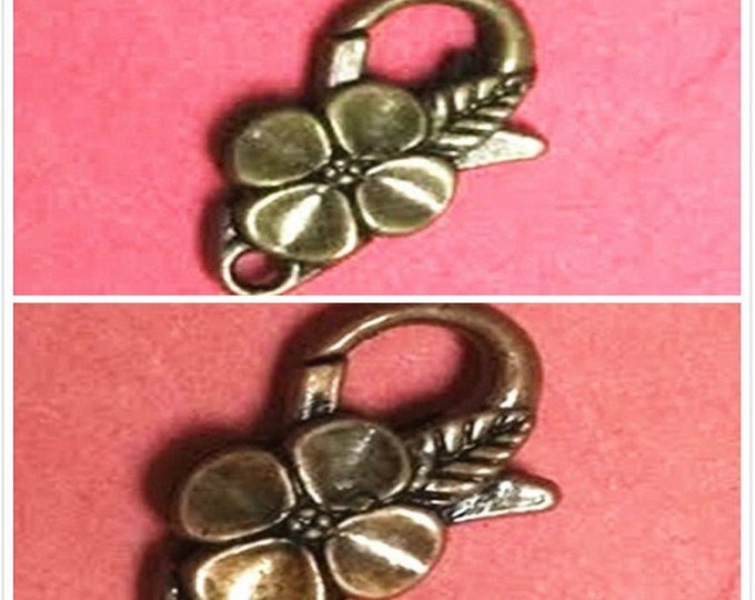 6pc antique finish 25x14mm fancy metal flower shape lobster clasps-pls pick your own color