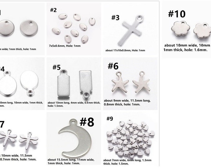 10pc Stainless Steel Blank Stamping Tag charms-pls pick a pattern
