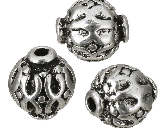 10pc 6.5x5.5mm antique silver finish drum style metal beads-R173