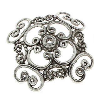 6pc 32mm antique silver finish metal large bead caps-7464g