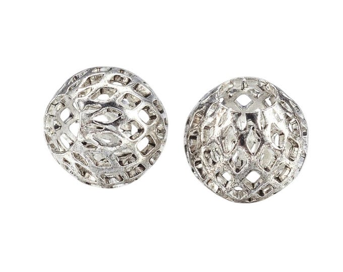 4pc Brass Beads, Large Hole Hollow Beads, with Grid Pattern, Antique Silver, 10x8mm, Hole: 4mm