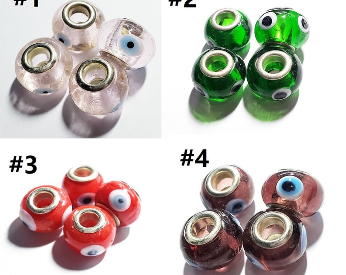 6pc European style lampwork glass roundelle beads evil eye-pls pick a color