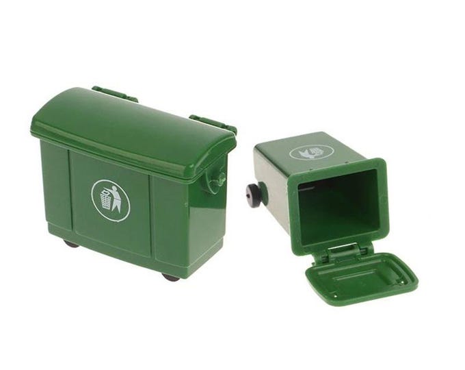 1 Set Miniature Plastic Trash Bin, Green Garbage Can with Wheels, Dollhouse Mini Trash Can, Small & Large