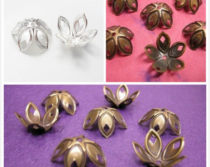 12pc 18mm antique finish metal flower bead cap-pls pick a color