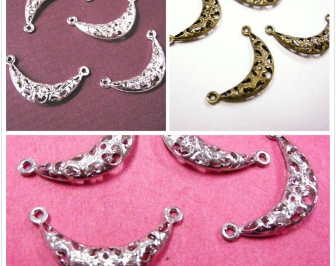 10pc filigree moon shape hollow connector with double loop-pls pick a color