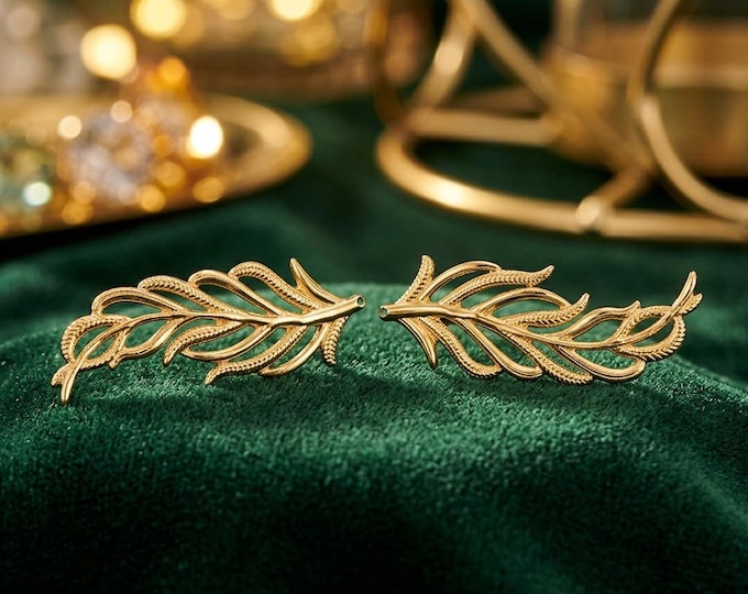 10pcs Gold Leaf Branch Charms | 56x19mm Jewelry Pendants with 1mm Hole | Nature Inspired Metal Connectors for Earrings, Necklaces, Crafts