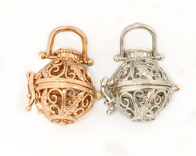 2pc 24x25mm  round shape metal prayer box bead cage pendant R740-pls pick a color