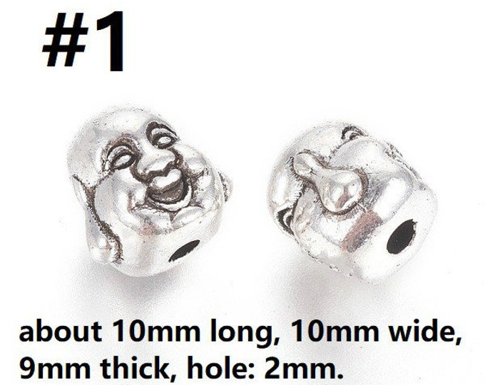 10pc 10x9mm antique silver finish metal Buddha Head beads-FK57