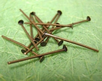 100 pcs  antique copper finish head pins gauge 20-pls pick a length