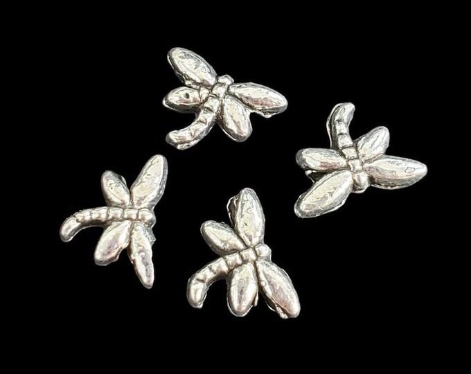 30pc 8.5x6.5mm Small Dragonfly Metal Beads in Antique Silver Finish - Whimsical Charms for Your Creations!