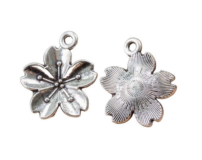 10pc 20x17mm antique silver finish metal flower pendants-RM51