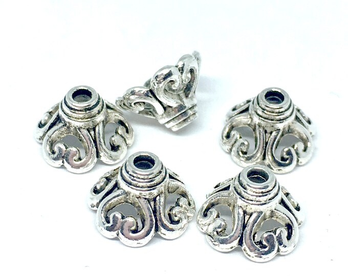 12pc 11x7mm antique silver finish metal bead caps-4903C