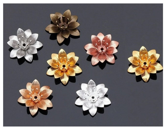 10pc 15mm 3D Flower brass made filigree bead caps-pls select your own color