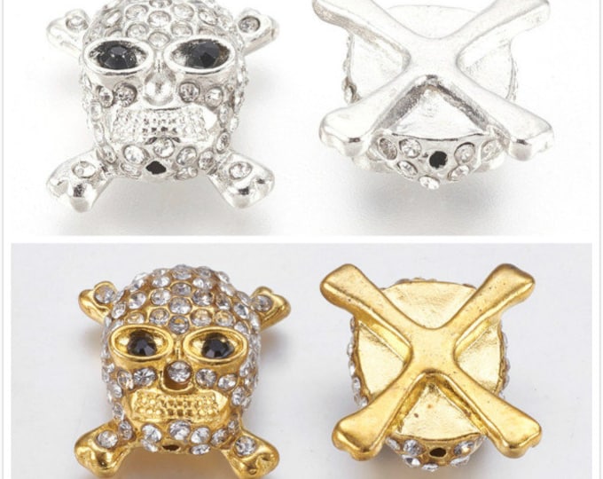 4pc 18X17mm Halloween metal rhinestones skull beads-pls pick a color