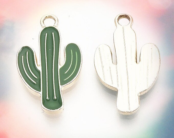 5pc 21X12.5mm metal enamel Cactus pendants-TAB1E