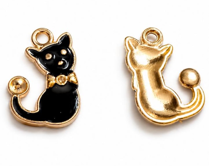 6pc 20x10mm metal with enamel cat charms-TIN263