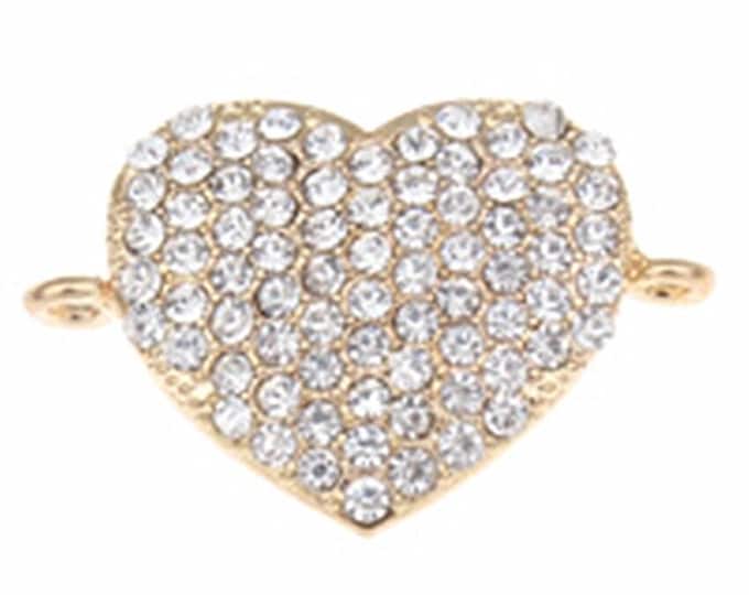 2pc 29x19mm gold finish filled with rhinestones metal heart shape links-8380S