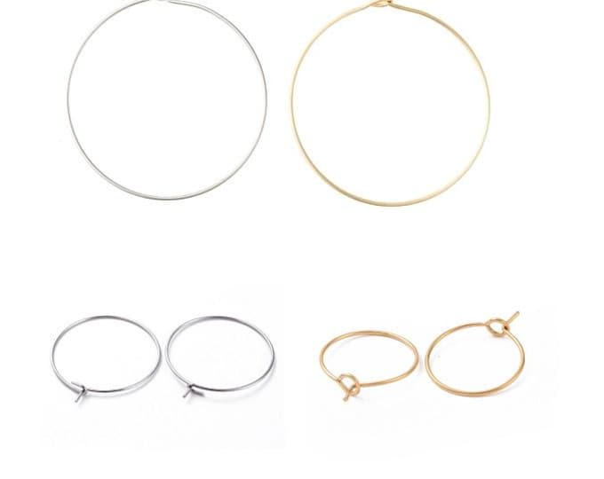 10 pieces(5 pairs) Stainless Steel Hypoallergenic Hoop Earring Findings,  Wine Glass Charms Findings-pls pick a color