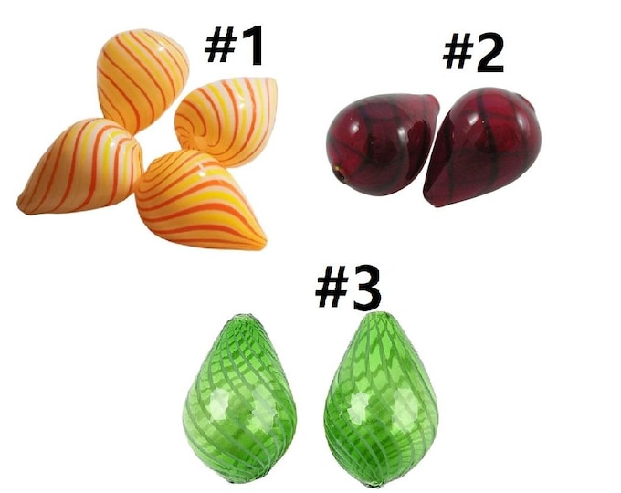 4pc  25x18mm teardrop shape handmade blown glass fancy beads