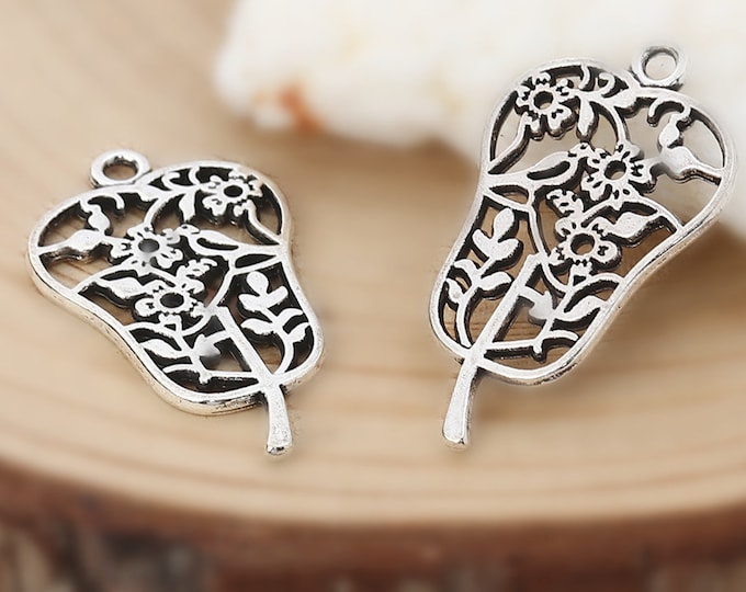 10pc Antique silver Finish  Zinc Based Alloy Charms Leaf  Flower 29mm(1 1/8") x 17mm( 5/8")-7789K