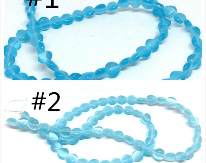 1 strand 65 pieces 6mm cat eye flat heart shape glass beads-Pls pick a color