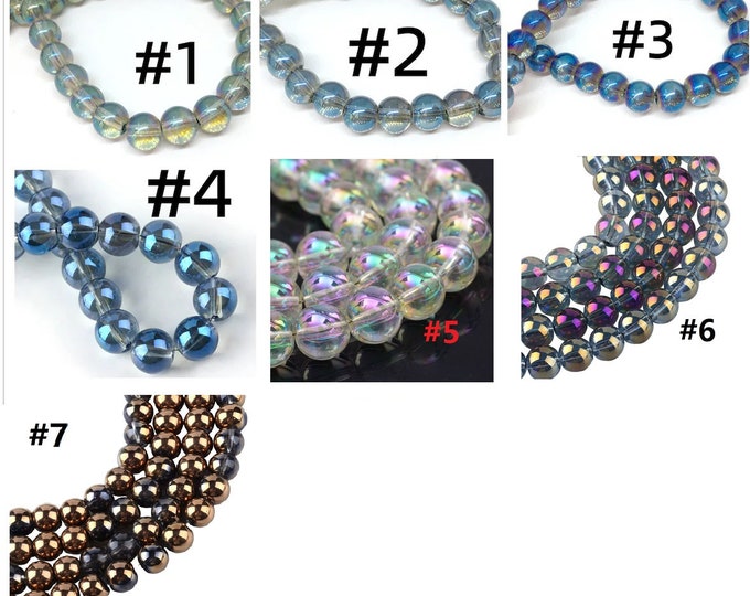 50pcs 8mm  Rainbow Plated Round Electroplated Glass Beads-pick pick a color