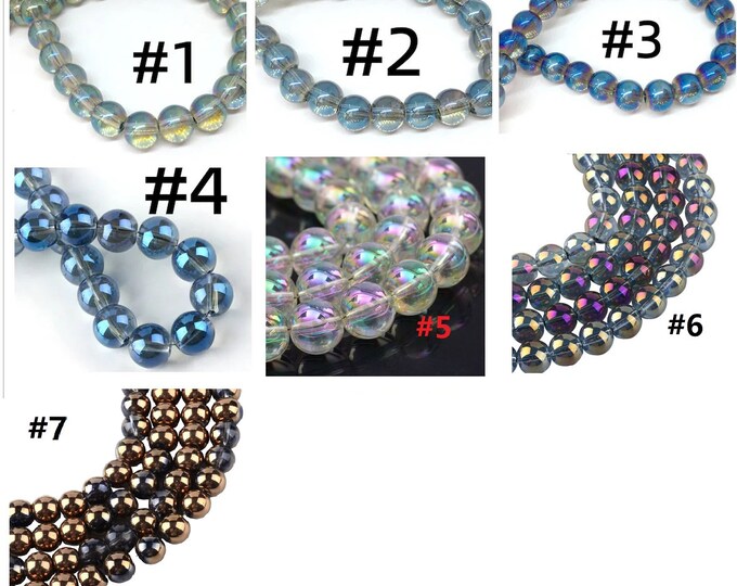 50pcs 8mm  Rainbow Plated Round Electroplated Glass Beads-pick pick a color