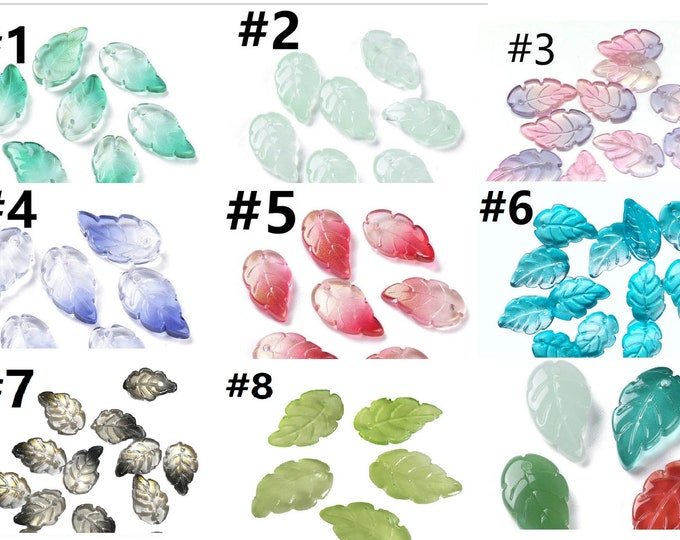 10pc 17.5x10mm  Glass Leaf Charms  - pls pick a color