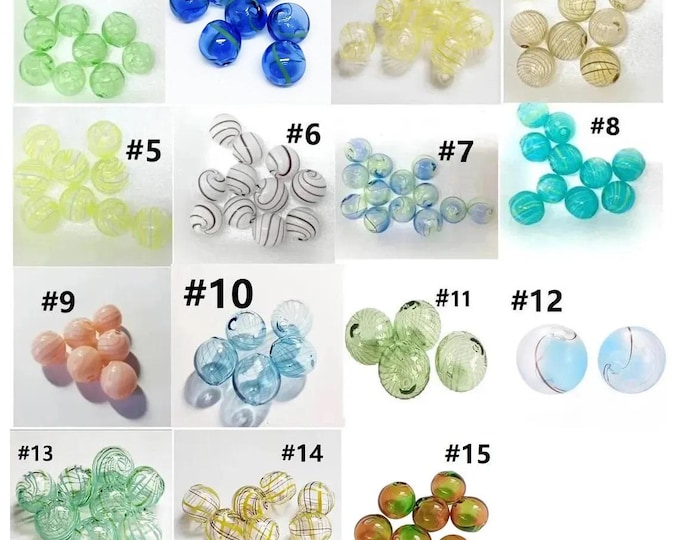 4pc 10-11mm Round Hollow Hand-Blown Glass Beads - Choose Your Colorful Creation!
