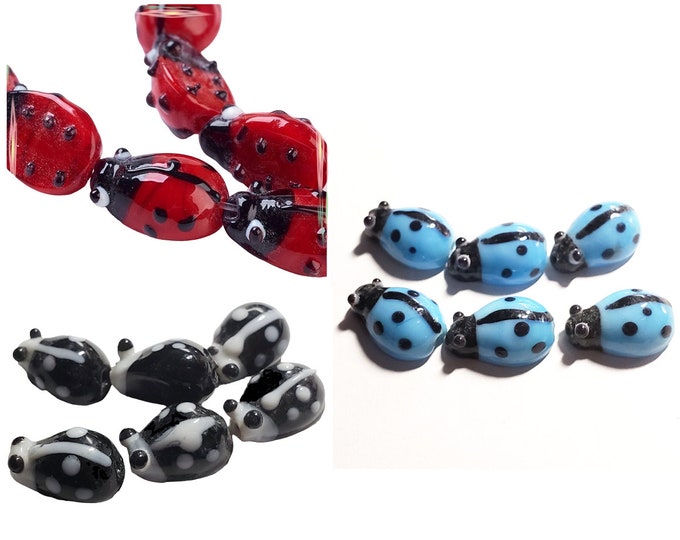 6pc 15X10mm lampwork glass ladybug beads-FK58