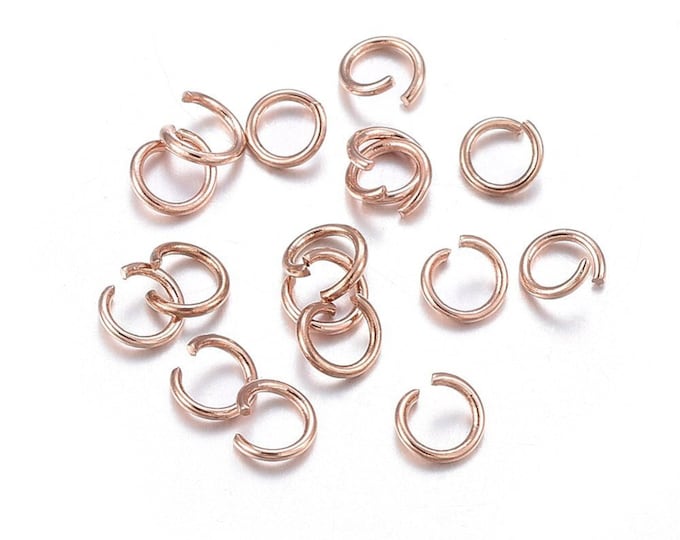 100pc stainless steel open jump rings in rose gold color-pls pick a size